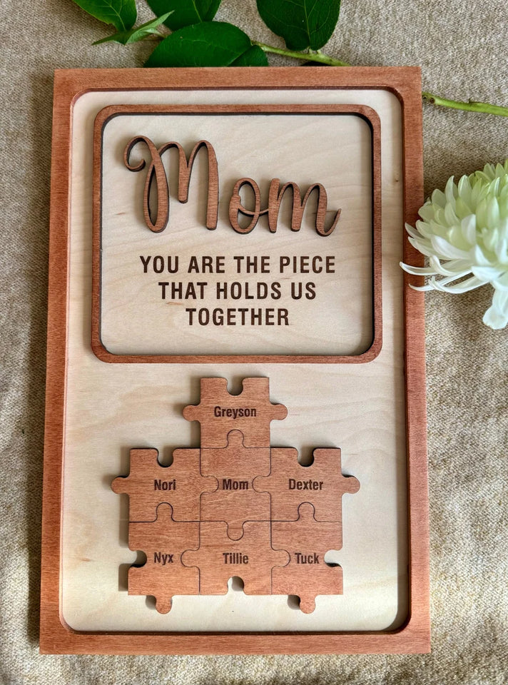 Unique Family Bond Poster with Personalized Puzzle Pieces (Mom/Dad)