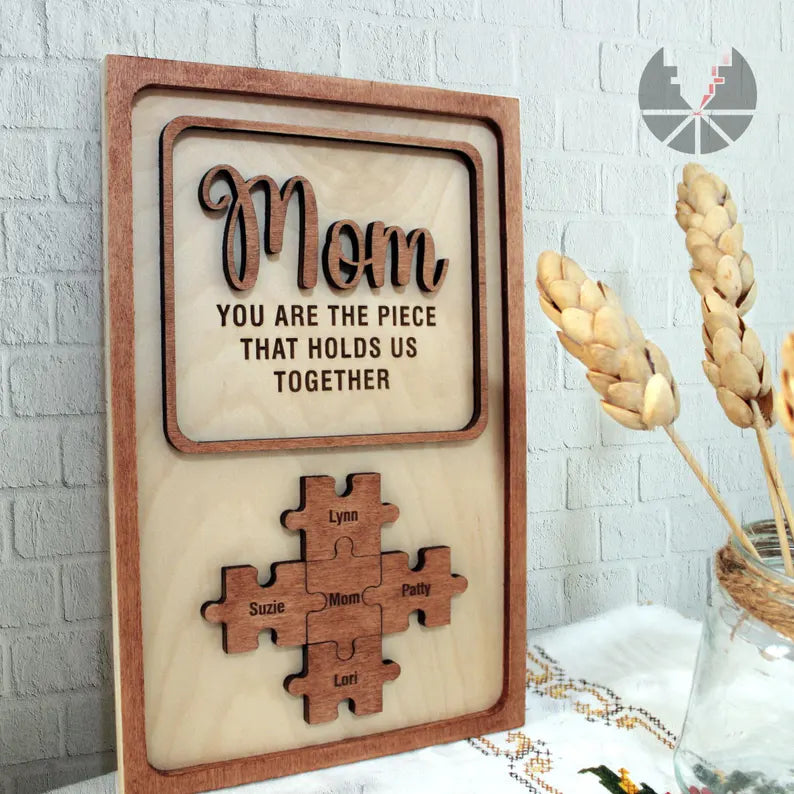 Unique Family Bond Poster with Personalized Puzzle Pieces (Mom/Dad)