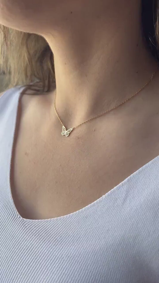 18K Gold Tiny Butterfly Necklace Minimalist Jewelry