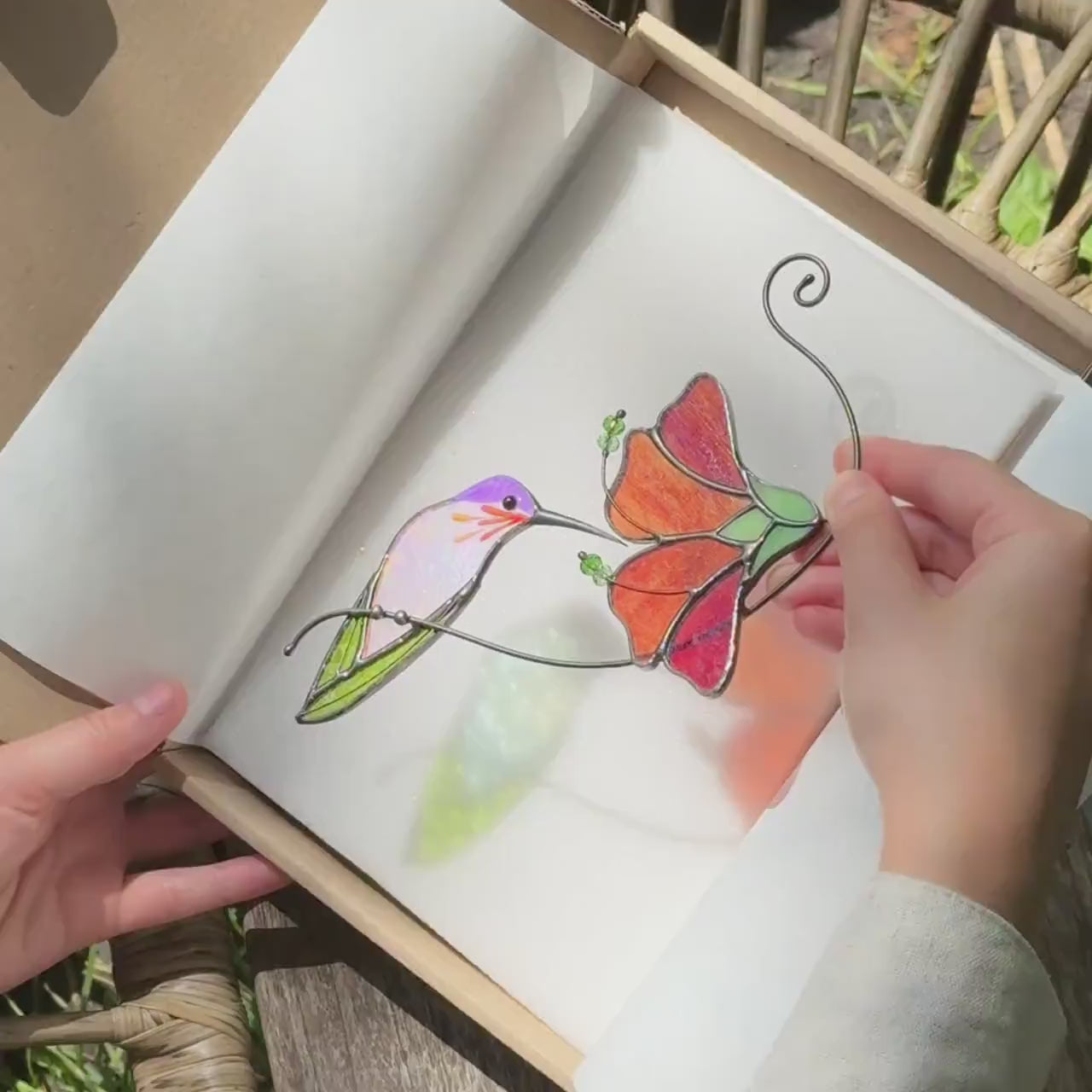 Hummingbird Stained Glass Suncatcher Flower Window Decor