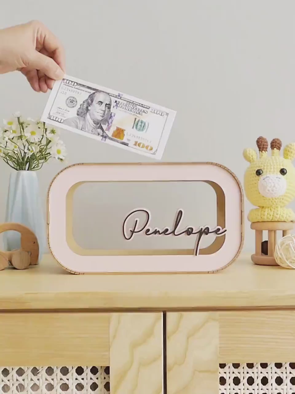 Wooden Piggy Bank for Kids Baby and Toddler Gifts