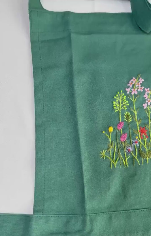 Personalized Floral Hand Embroidered Linen Apron for Women