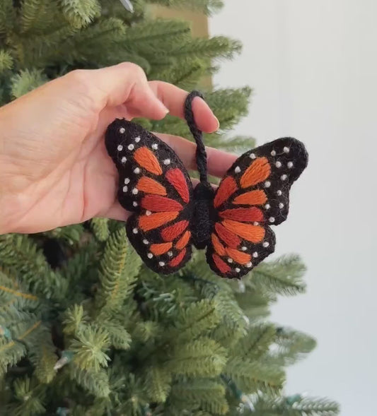 Handmade Monarch Butterfly Wool Christmas Ornament