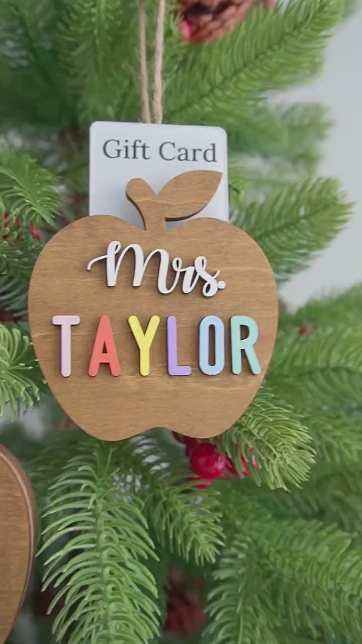 Personalized Teacher Ornament Gift Card Holder Christmas Apple Decor