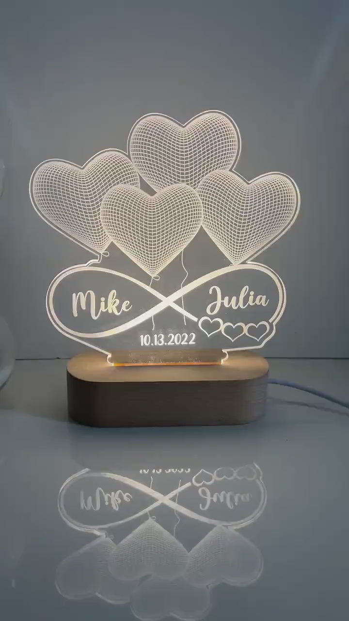Personalized 3D Illusion LED Lamp, Light up Sign, Couples gift, Anniversary gift