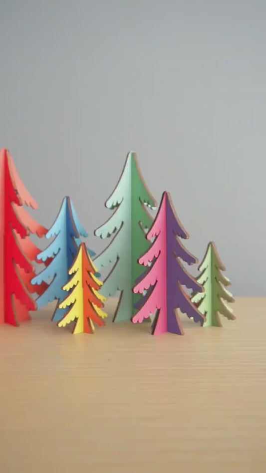 Colorful Wooden Christmas Trees Decor
