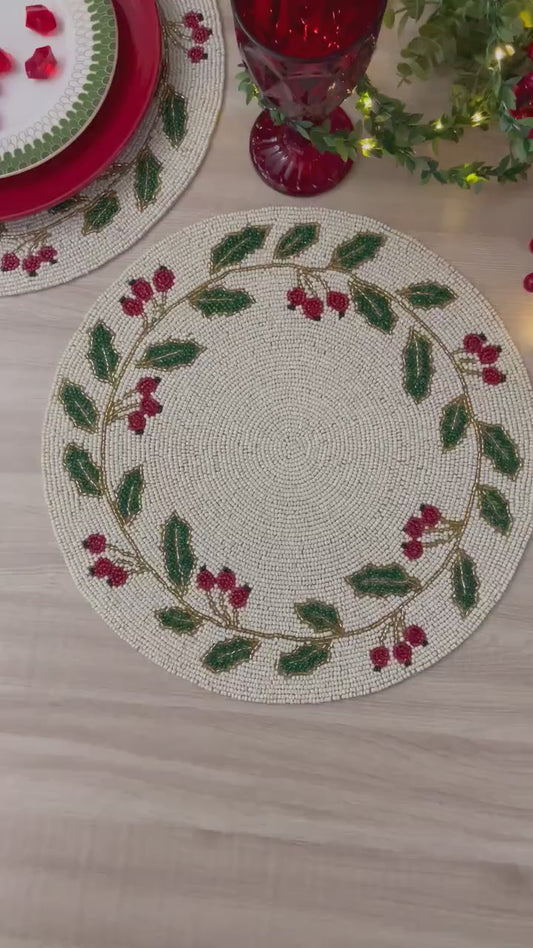 Holly Berry Beaded Christmas Placemat