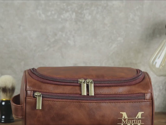 Custom Mens Leather Toiletry Bag Dopp Kit Gift