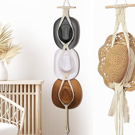 Macrame Hat Hangers Boho Hat Rack Cowboy Hat Hanger Back of Door Hat Organizer