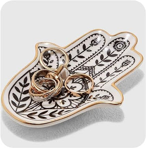 Jewelry Trinket Ring Dish Ceramic Hamsa Evil Eye Hand of Fatima Holder Key Ashtary Trinket Plate Bowl