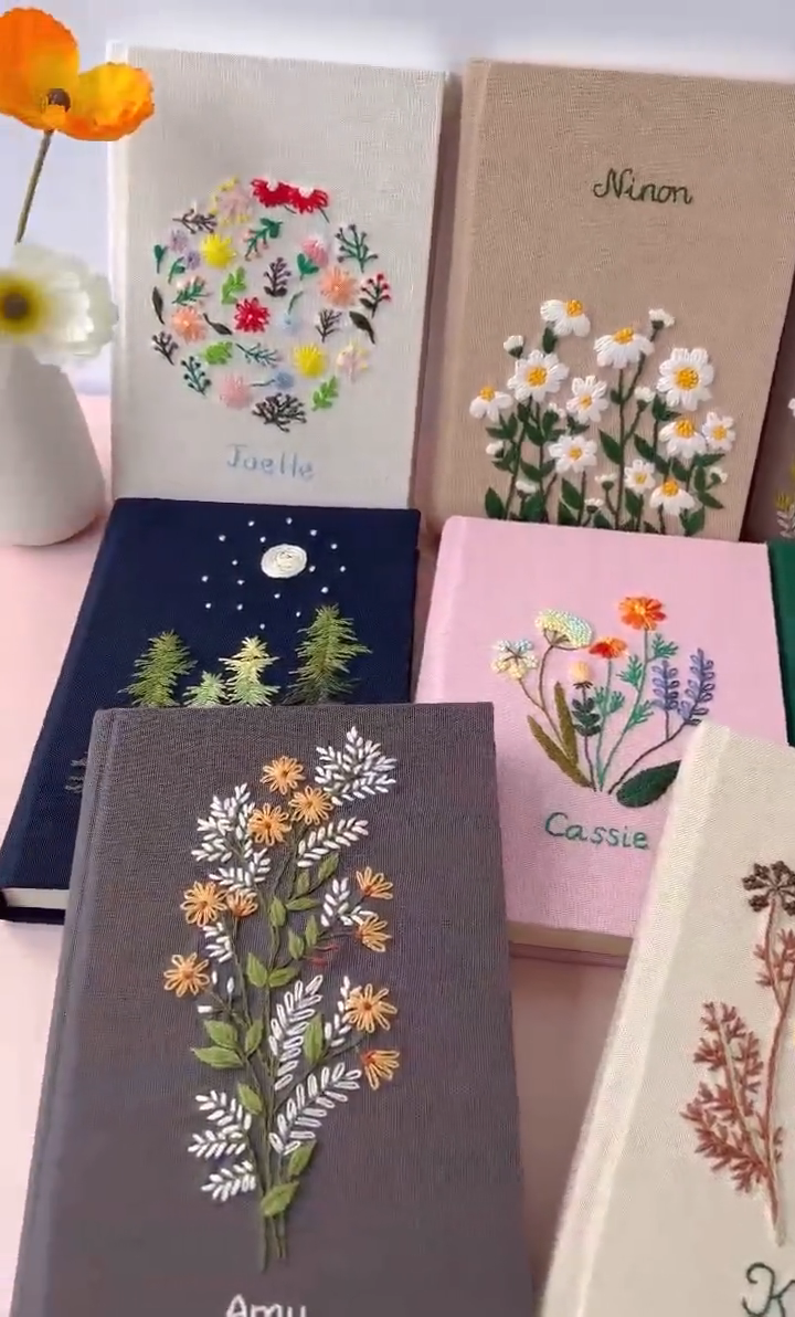 Personalized Hand Embroidered Fabric Journal Notebook